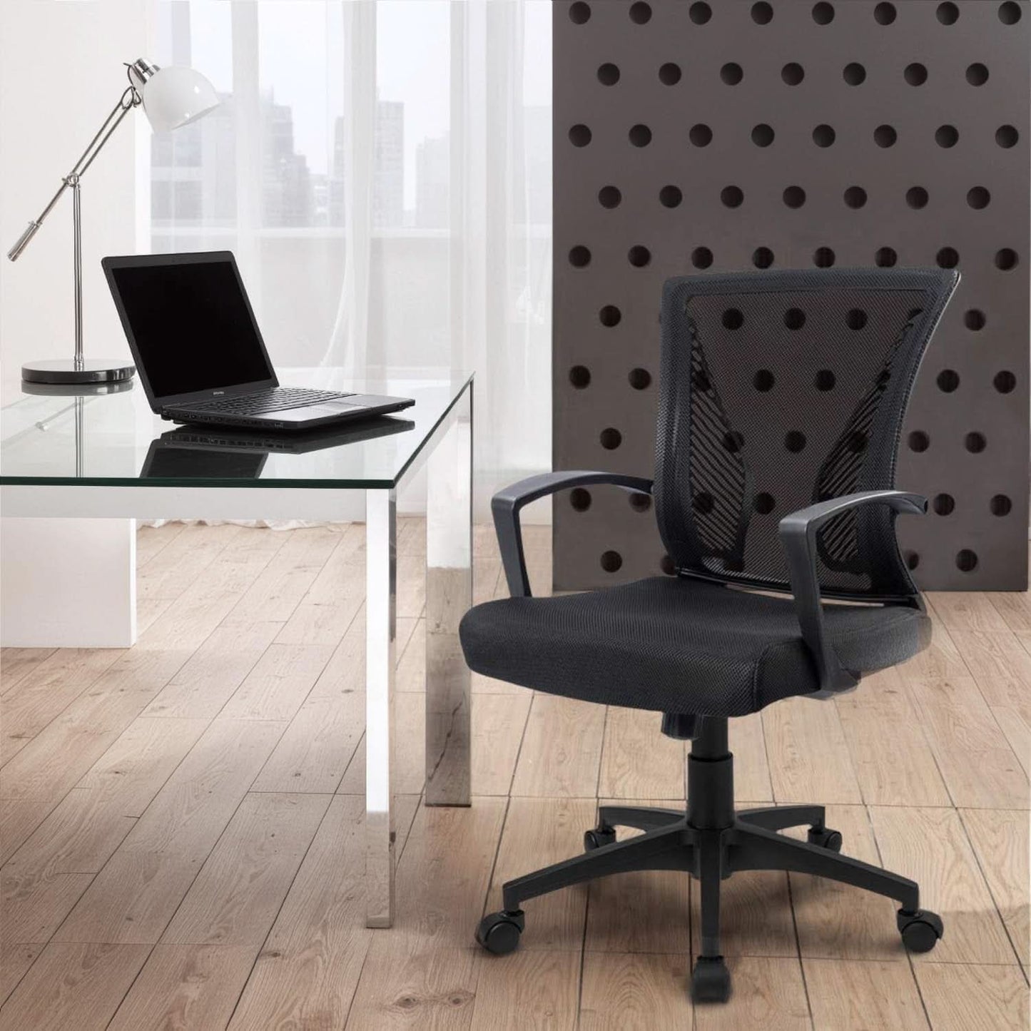 Office Chair Ergonomic Mid Back Mesh Black Lumbar Support
