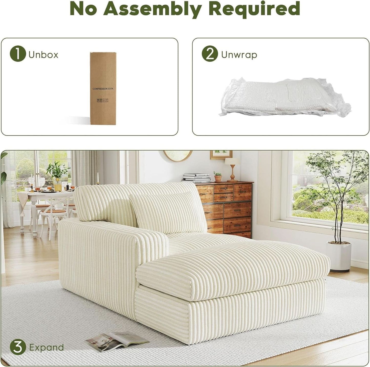 Oversized Corduroy Chaise Lounge Chair Snow White Plush