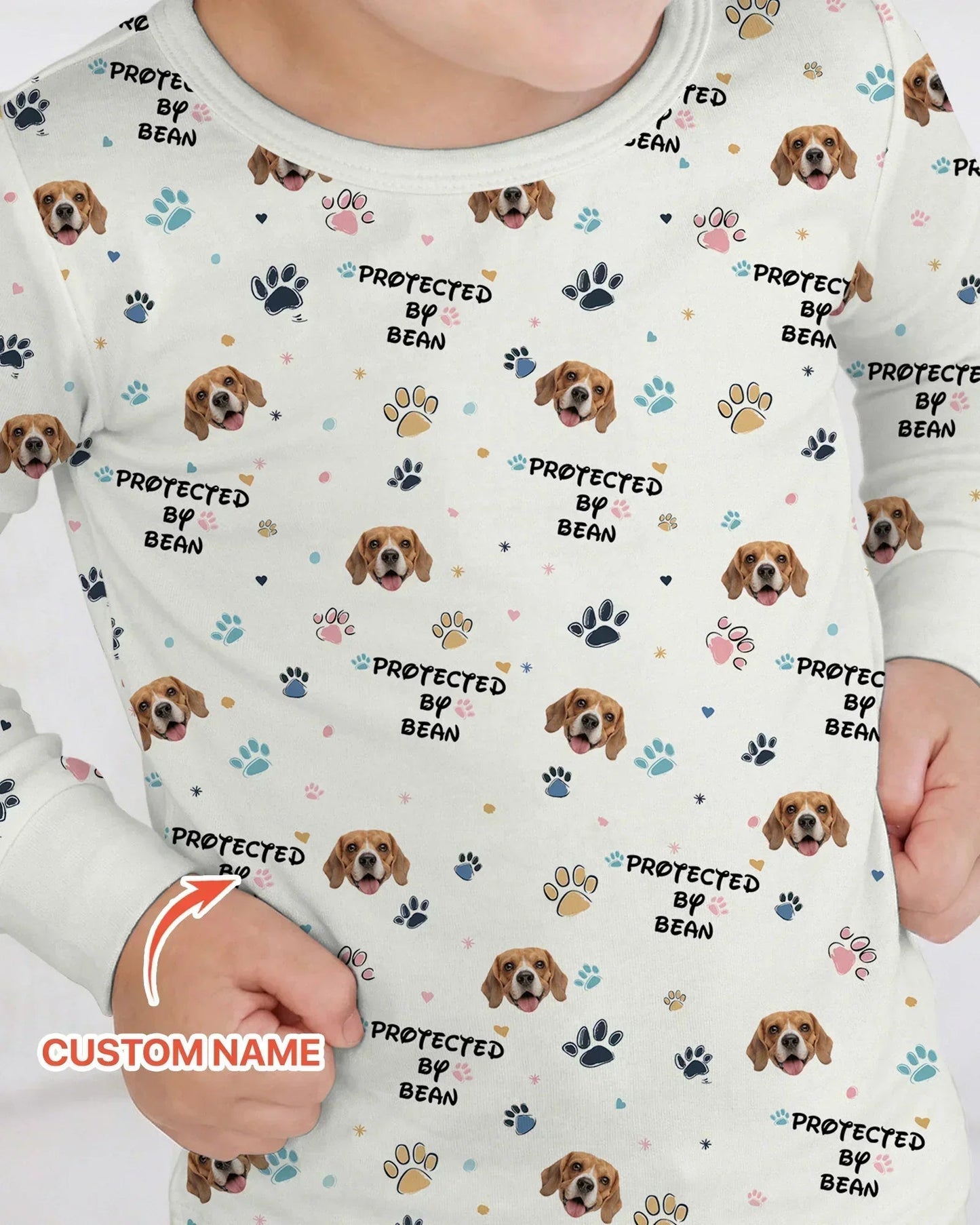 Custom Dogs Photo "Protected By" Two Piece Long Sleeve Pajama Set