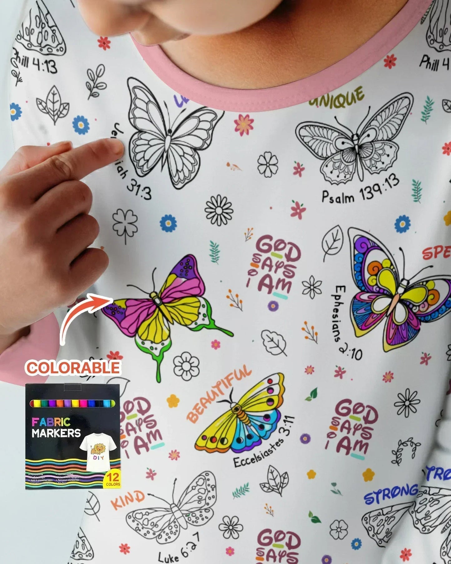 Colorable God Says I Am Butterfly Two Piece Long Sleeve Pajama Set