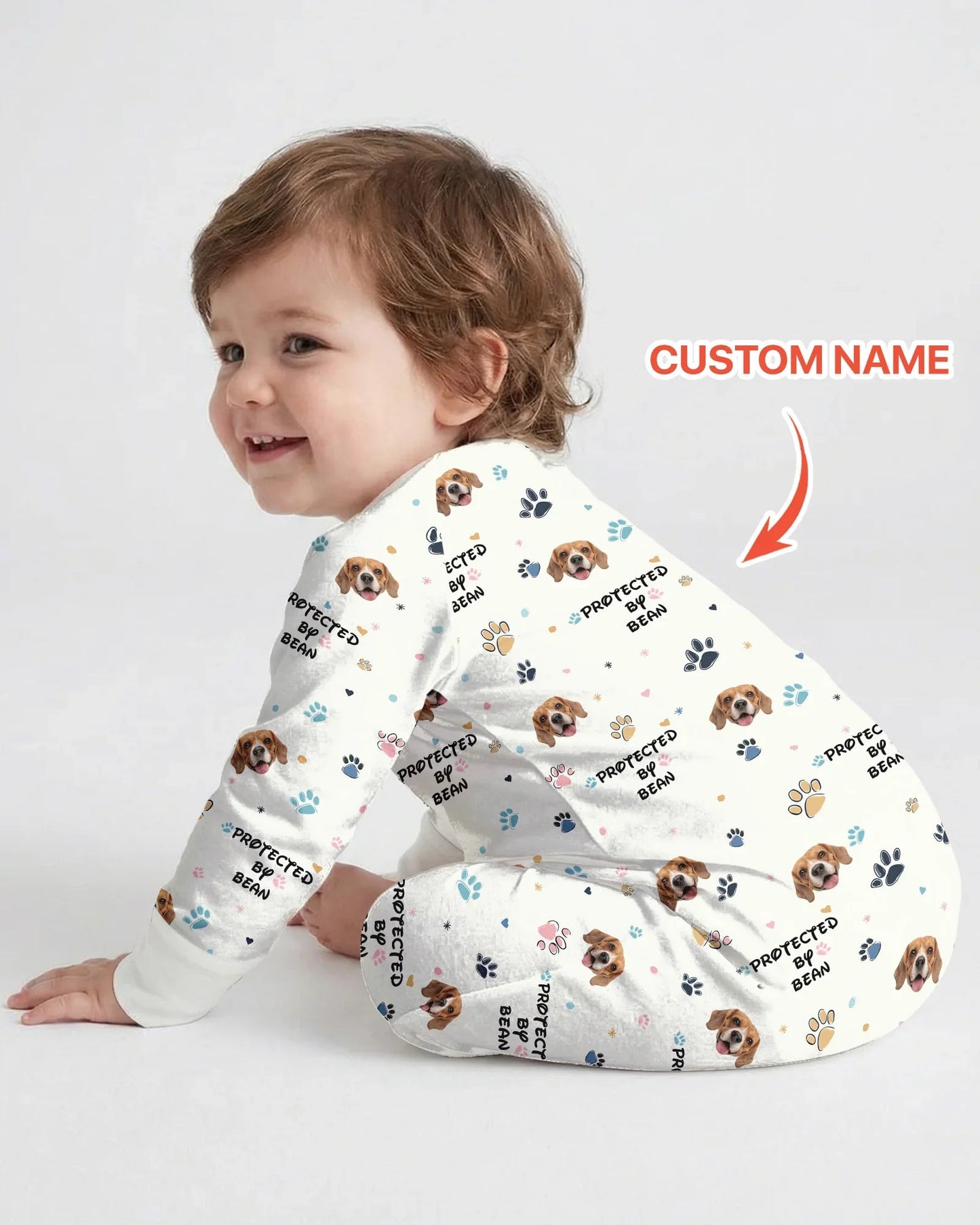 Custom Dogs Photo "Protected By" Convertible Zippered Romper