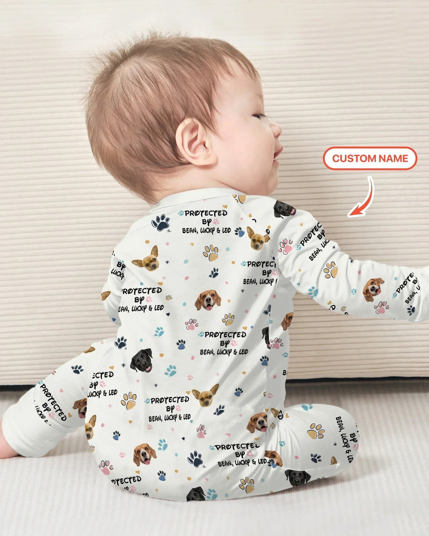 Custom Dogs Photo "Protected By" Convertible Zippered Romper