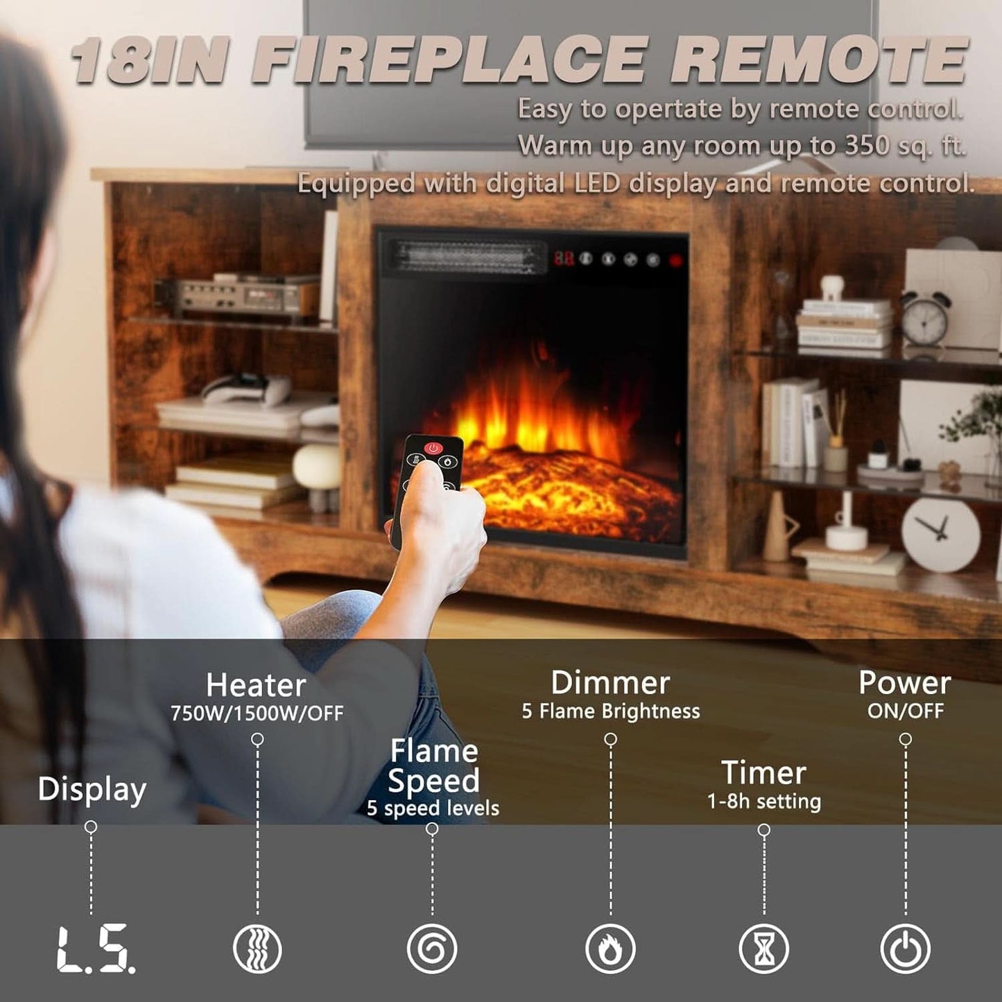 58 Inch Electric Fireplace TV Stand For 65 Inch Televisions