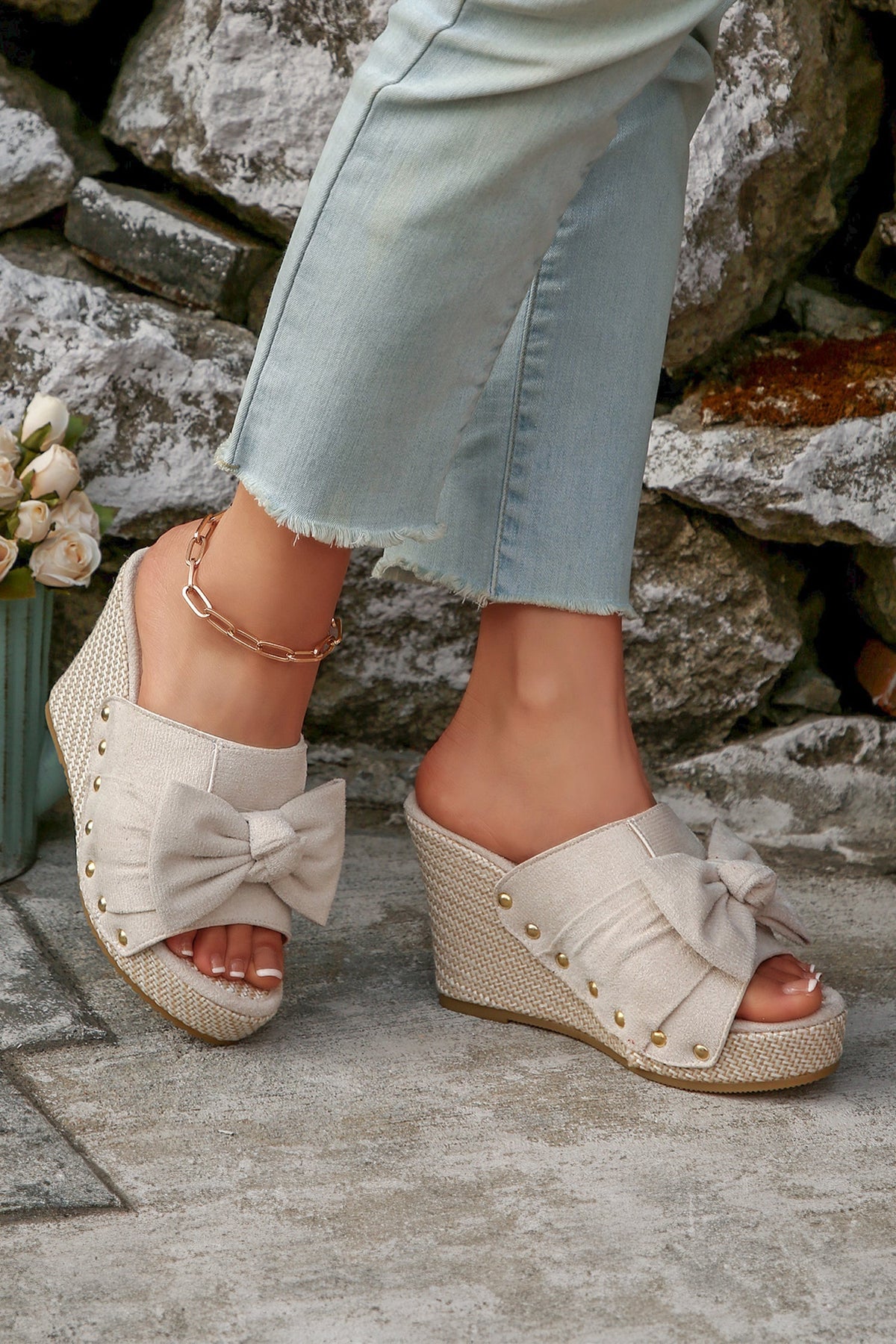 Nyomi Studded Wedge Platform Slippers