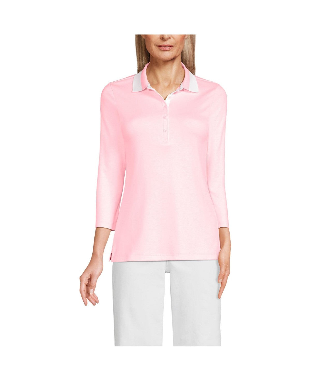 Lands End Womens 3/4 Sleeve Supima Cotton Polo Shirt
