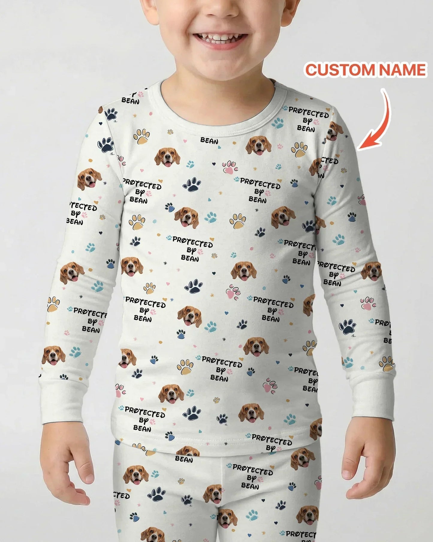 Custom Dogs Photo "Protected By" Two Piece Long Sleeve Pajama Set