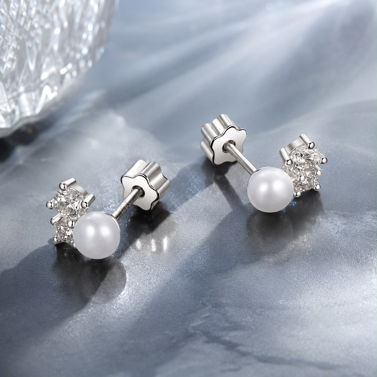 925 Sterling Silver 0.1 Carat Moissanite and Pearl Earrings for Women