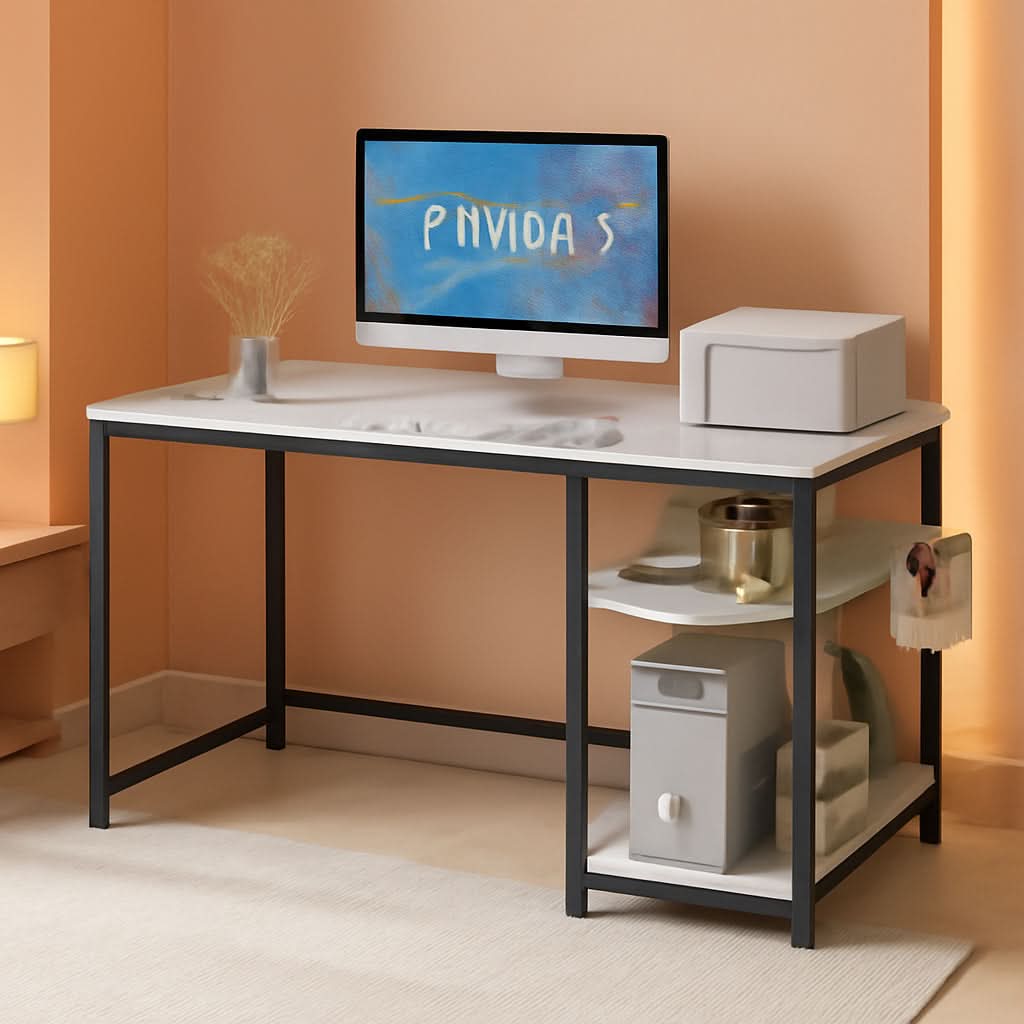 43 Inch L Shaped Computer Desk White Marble Home Office