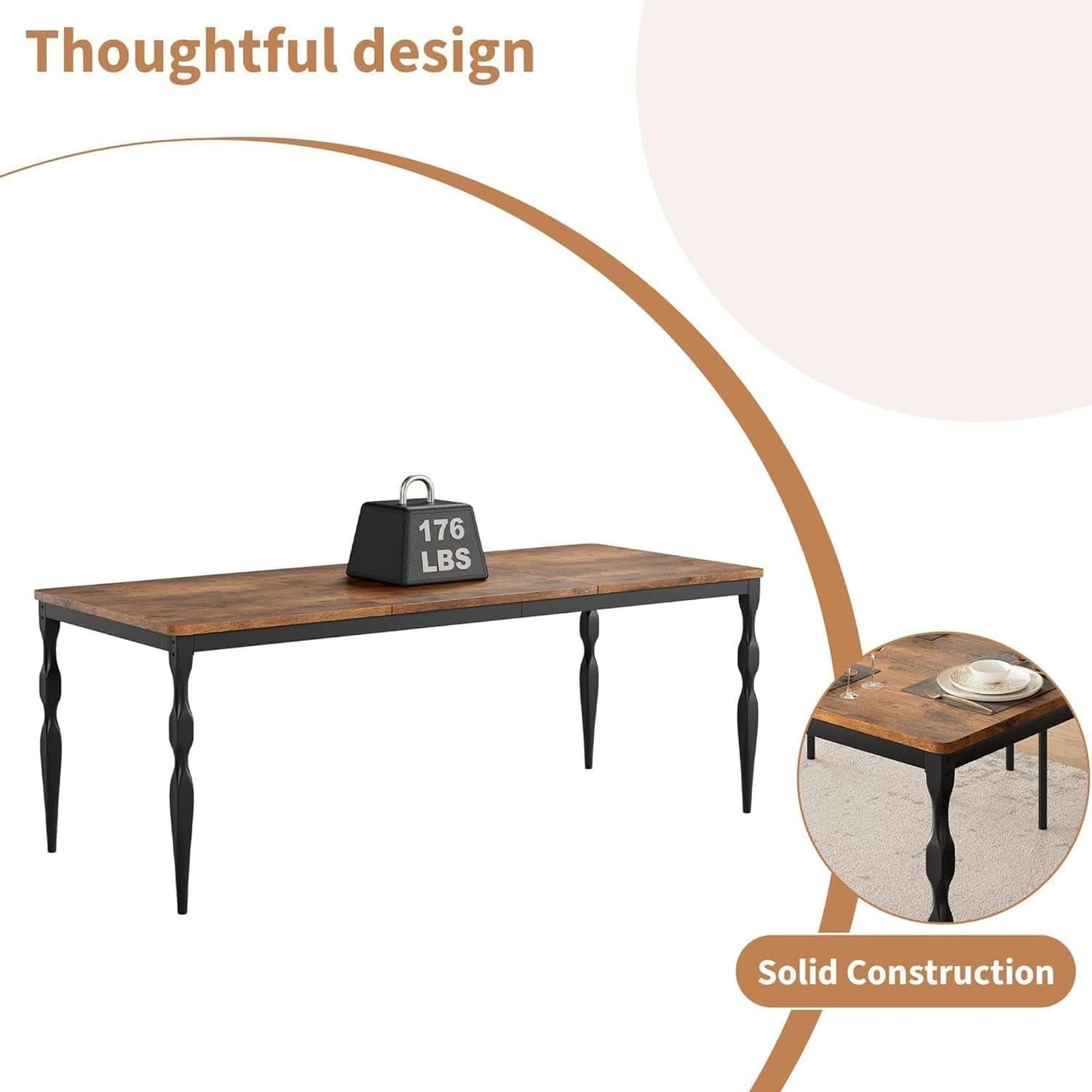71 Inch Brown Farmhouse Rectangular Dining Table Durable
