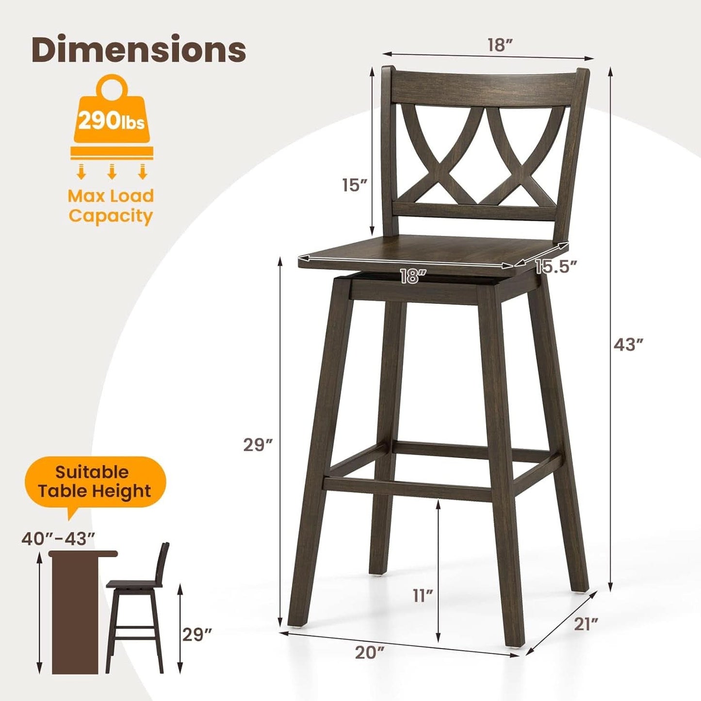 Swivel Wooden Bar Stools Set of Four Dark Grey
