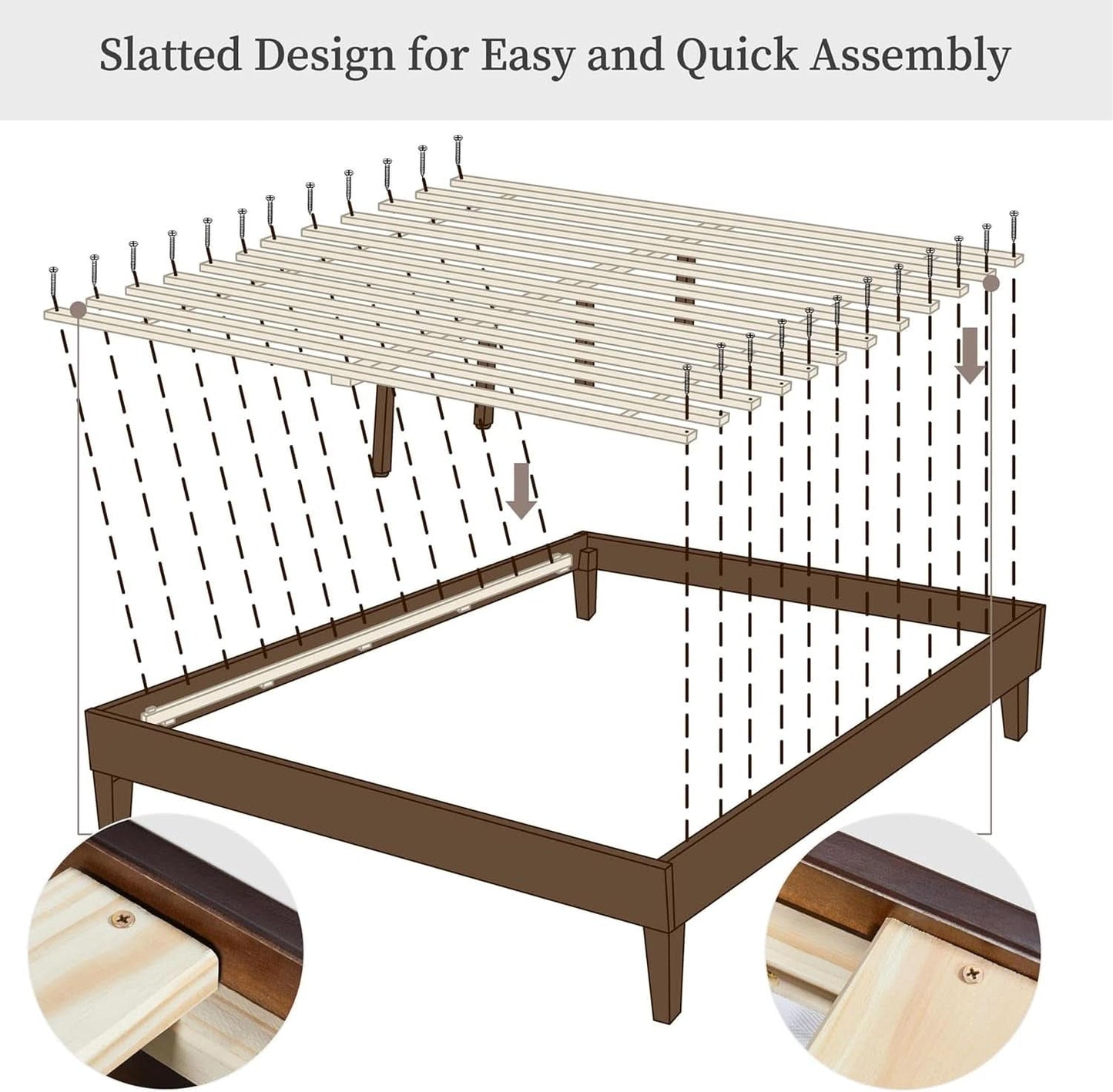 Queen Platform Bed Frame Dark Walnut Underbed Storage
