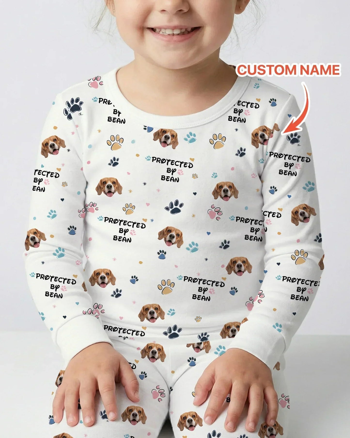Custom Dogs Photo "Protected By" Two Piece Long Sleeve Pajama Set