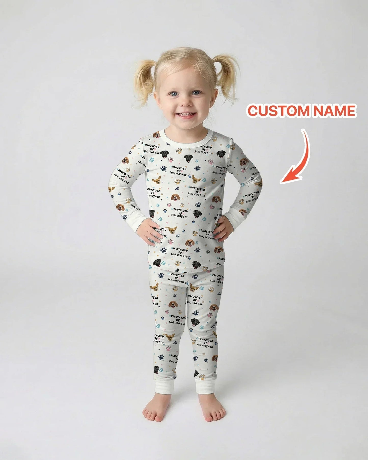 Custom Dogs Photo "Protected By" Two Piece Long Sleeve Pajama Set