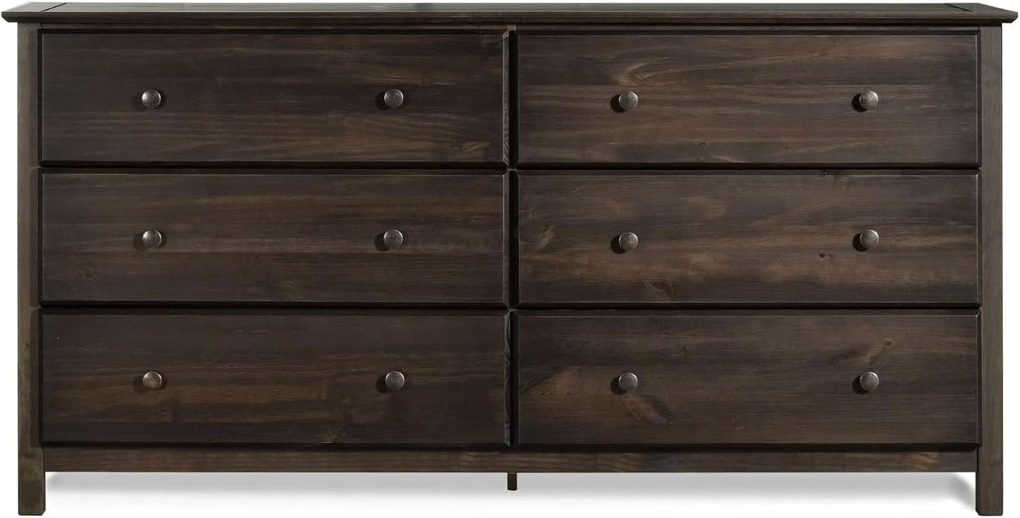 Shaker 6 Drawer Dresser Espresso Finish Solid Wood