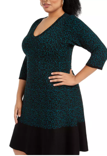 Taylor Animal-Print Sweater Dress, Size 1X