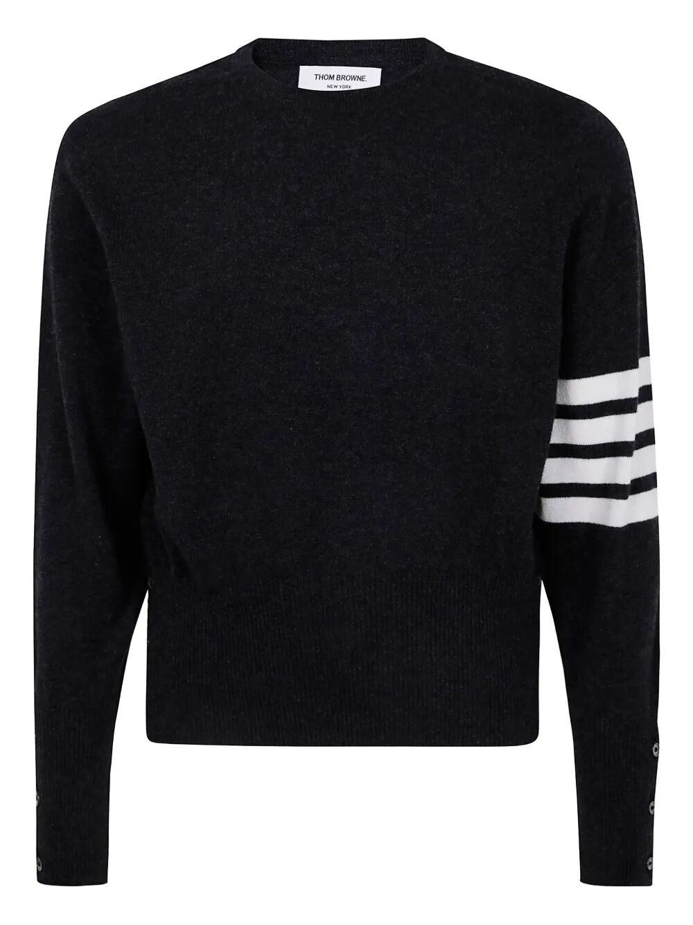 Thom Browne Men Classic Crewneck Short Pullover With White 4 Bar Stripe In Cashmere