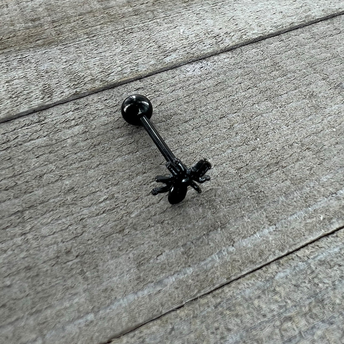 Black Titanium Anodized 3-D Spider Barbell Tongue Ring