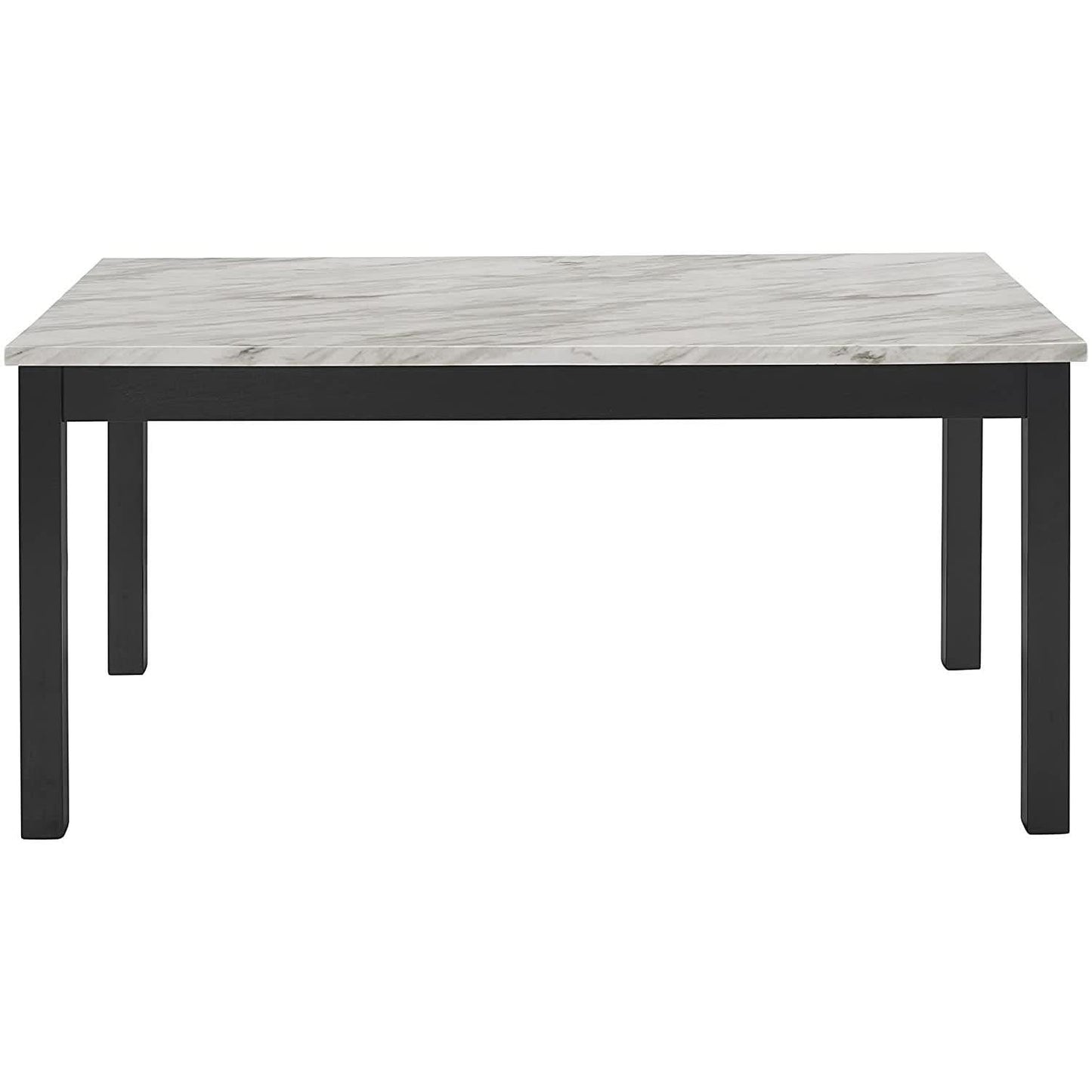 64 Inch Dining Table With Faux Marble Top And Black Base