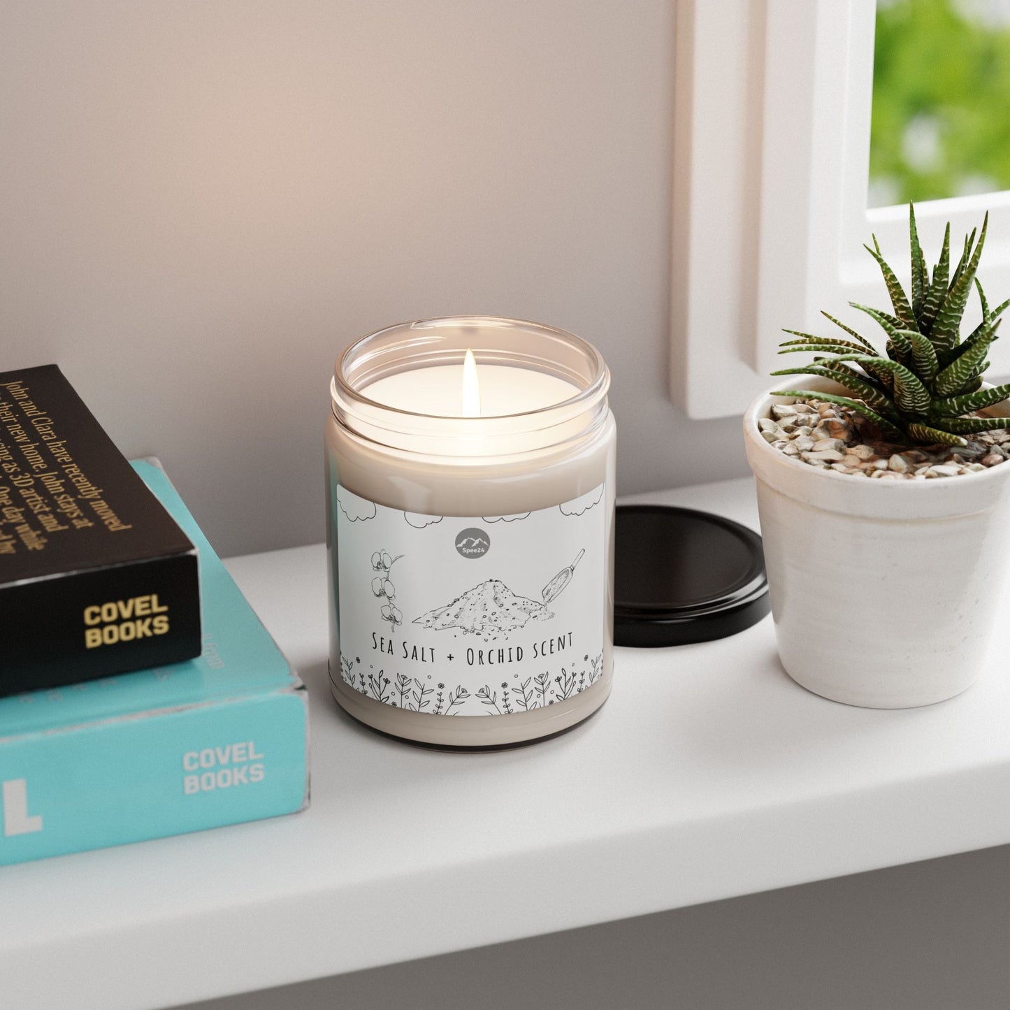 Serene Sea Salt + Orchid Scented Soy Candle, Natural Wellness Gift, Relaxation, Home Decor, Aromatherapy, Eco-Friendly -- 9 oz