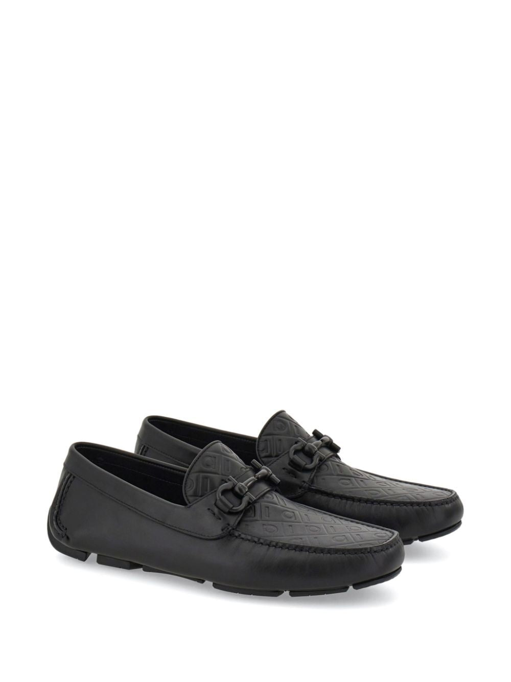 Ferragamo Men Embossed Gancini Monogram Driving Loafers