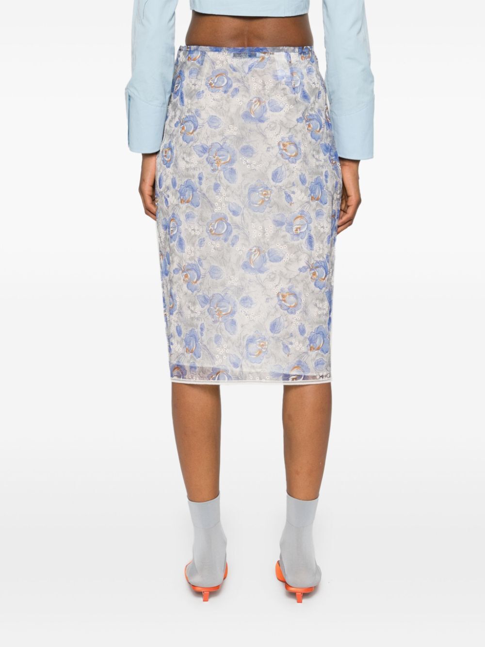 Prada Women Gonna Stampa Peonia In Nylonette