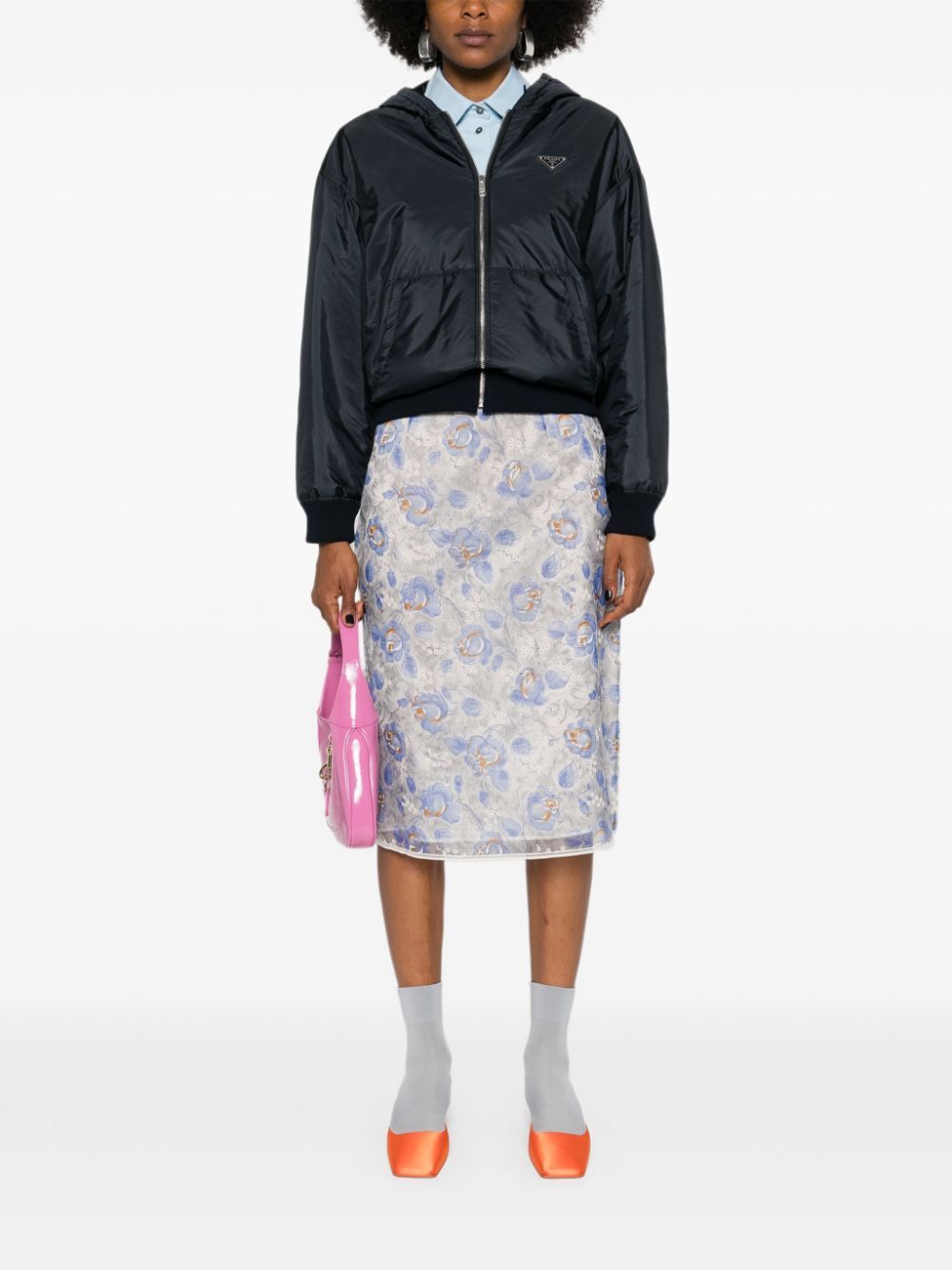 Prada Women Gonna Stampa Peonia In Nylonette
