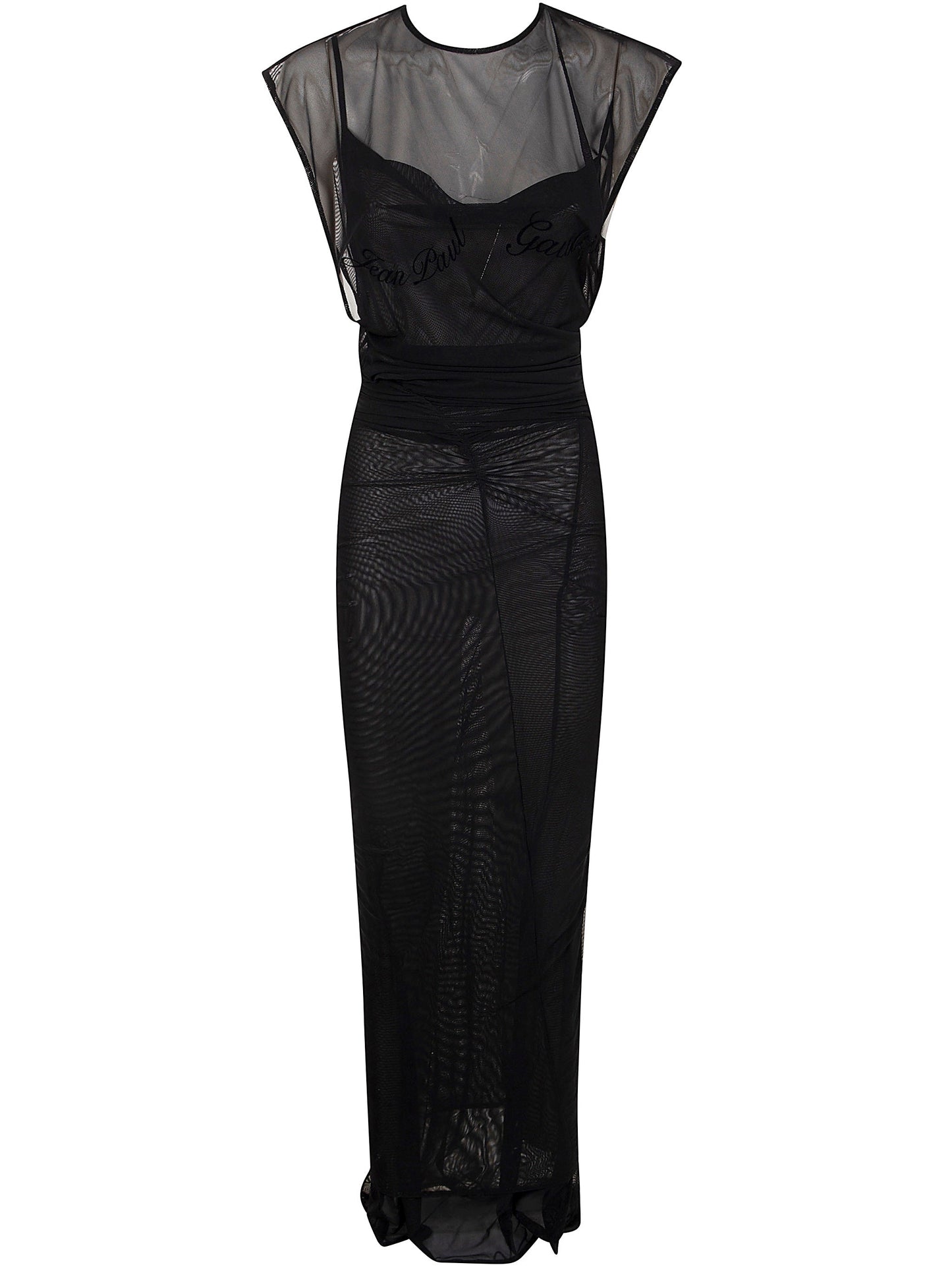 Jean Paul Gaultier Women Mesh Open Back Sleeveless Dress Velvet Flock "Jean Paul Gaultier"