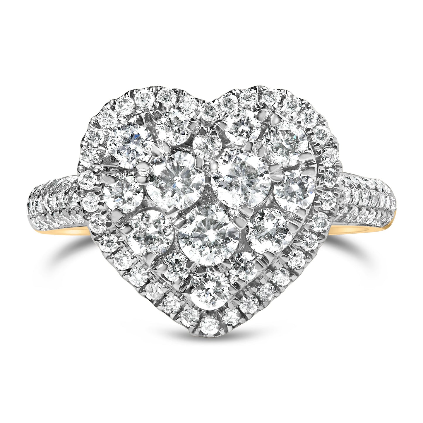 14K Yellow Gold 1 1/2 Cttw Diamond Heart Shaped Composite Ring (H-I Color, SI2-I1 Clarity) - Ring Size 7