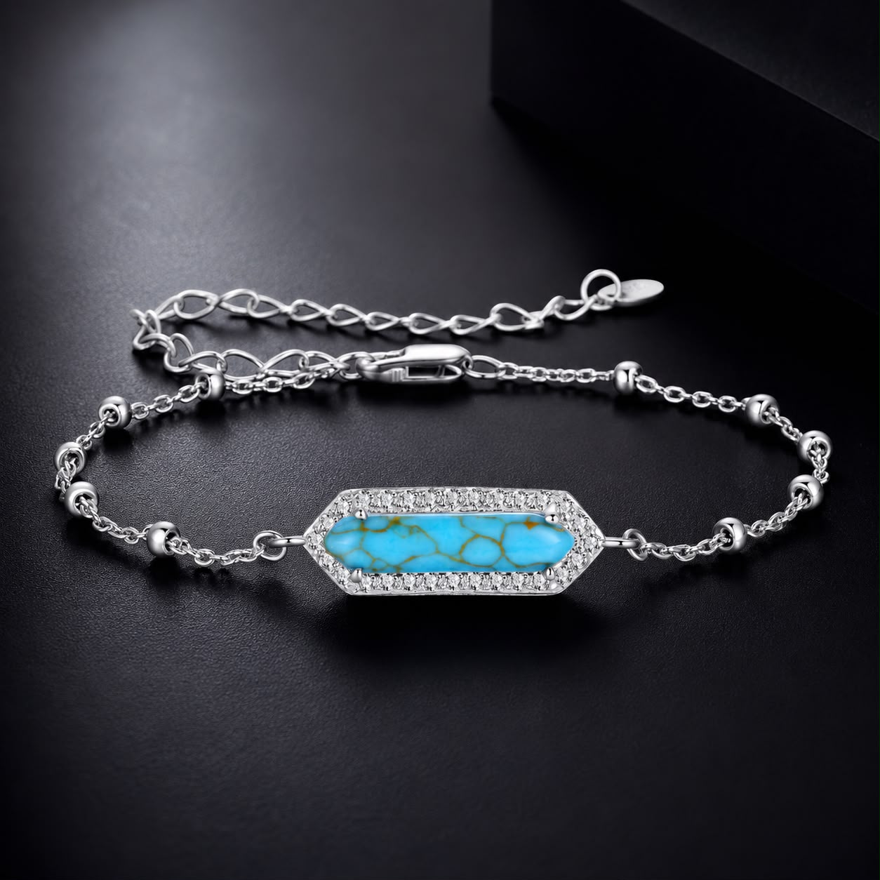 925 Sterling Silver White Gold Plated Bracelets with Synthetic Turquoise for Women