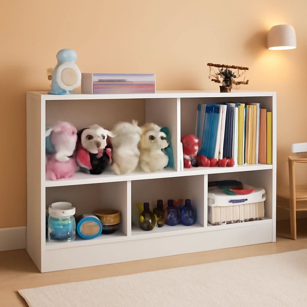 Wooden Toy Organizer and Bookshelf 5 Section Kid Storage