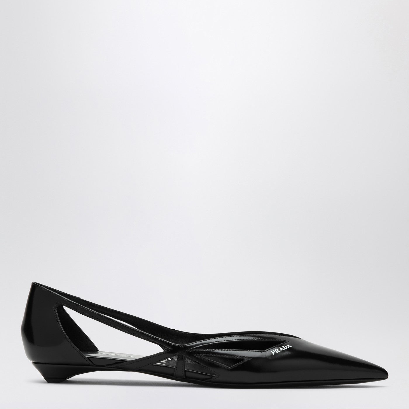 Prada Cut Out Black Brushed Leather Ballerina Women