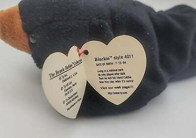 Ty Beanie Baby Blackie the Bear Ultra Rare, PVC Pellets, Major Tag Errors, Mint