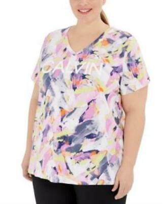 Calvin Klein Performance Plus Size V-Neck Printed Logo T-Shirt, Size 1X