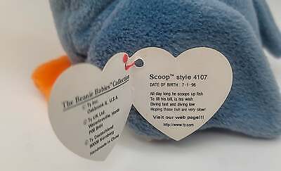 Ty Beanie Baby – Scoop the Pelican 1996 – P.V.C. Pellets With Tag 15 Errors