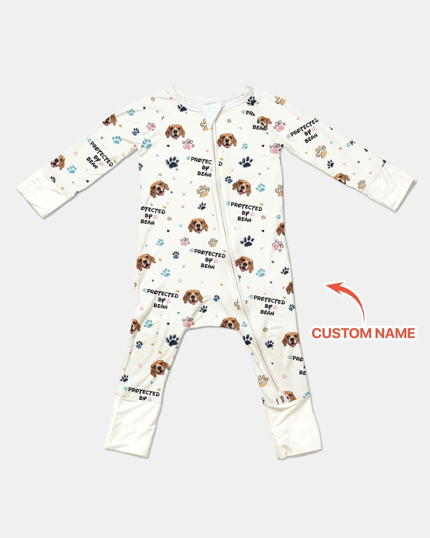 Custom Dogs Photo "Protected By" Convertible Zippered Romper
