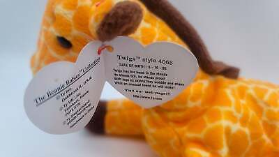 Ty Beanie Babies Twigs the Giraffe Plush 1995 P.V.C. Pellets With Tag 14 Errors