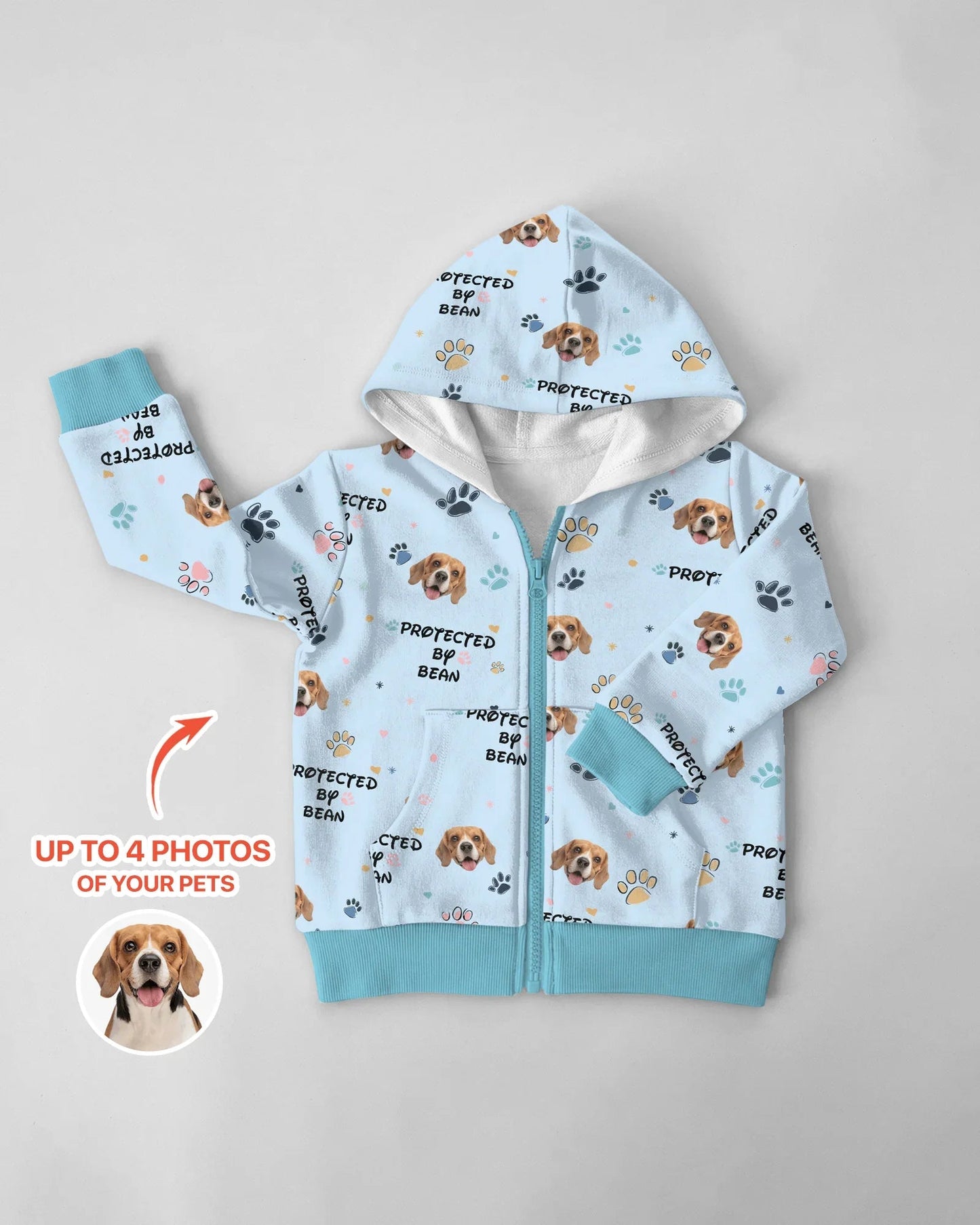 Custom Dog Photo "Protected By" Zip Hoodie