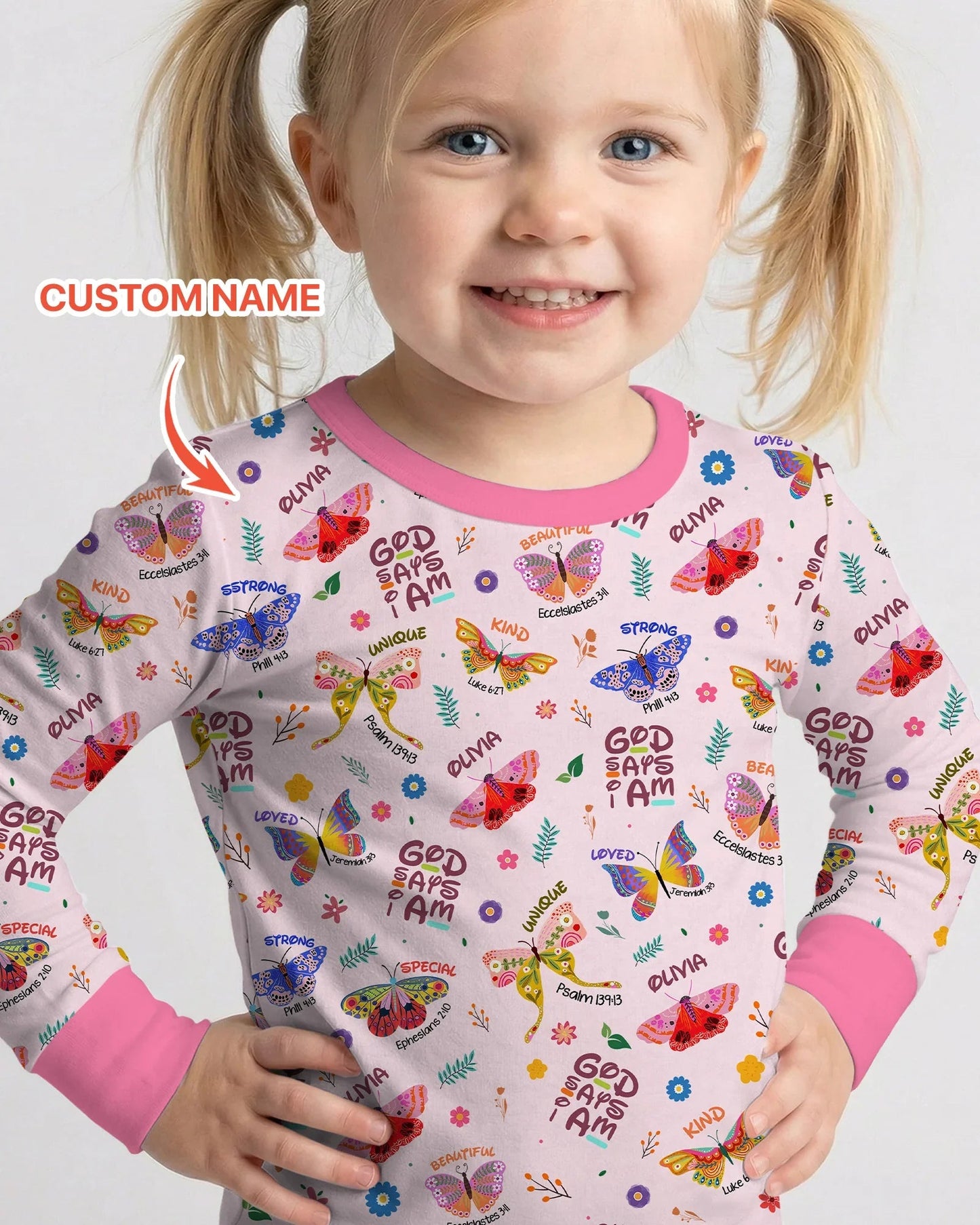 Custom Name God says I am Butterfly Two Piece Long Sleeve Pajama Set