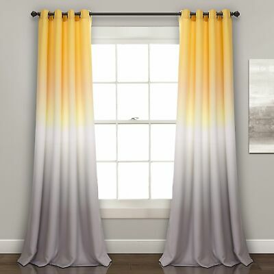 Lush Decor Window Curtains 52x84 - Yellow & Gray Ombre Fiesta Room Darkening