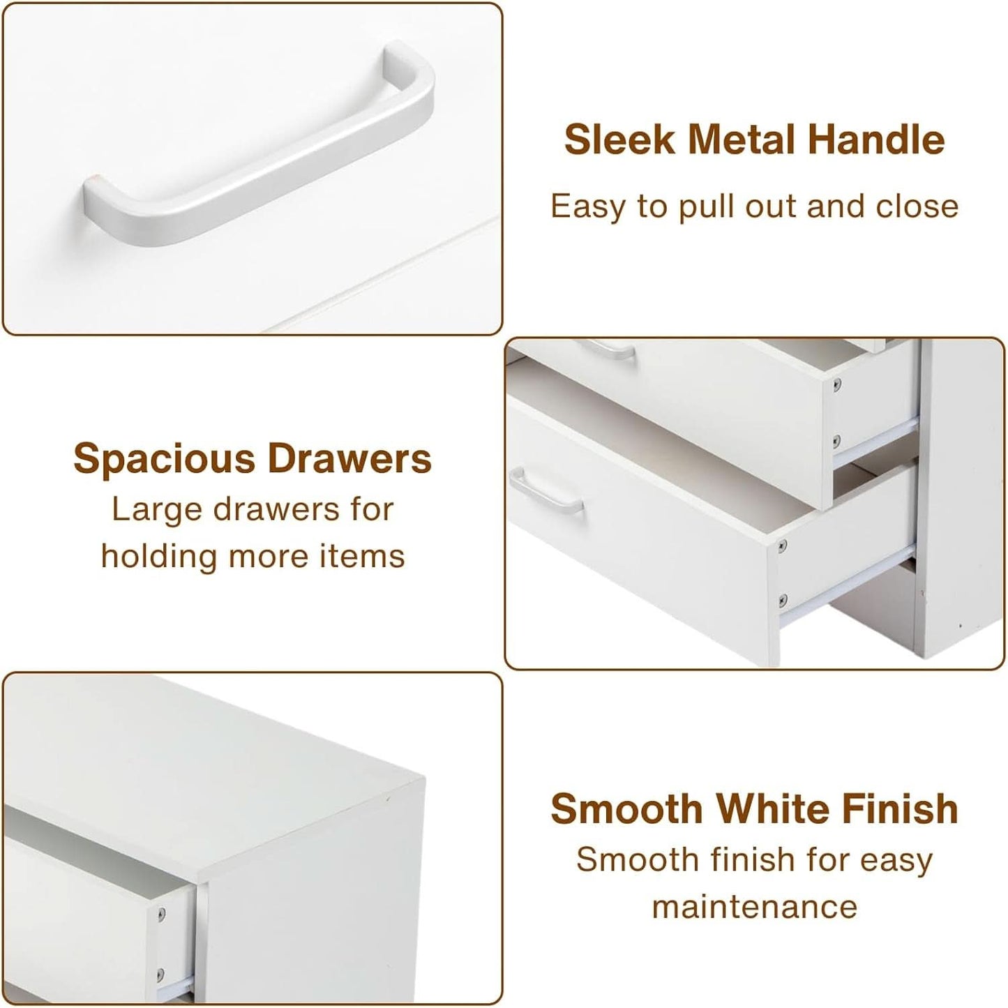 White 3 Drawer Dresser For Bedroom Modern Wooden Storage Chest
