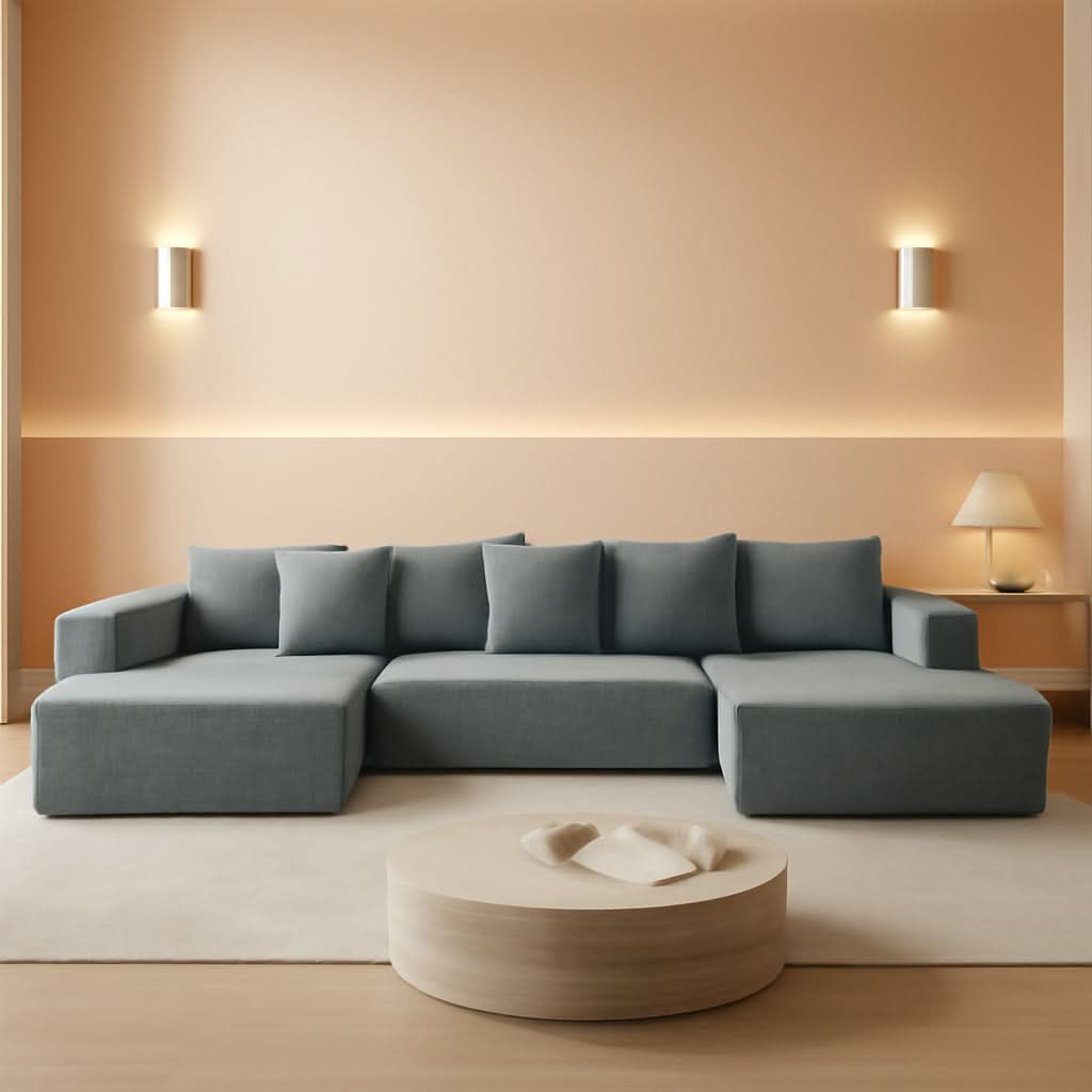 U Shaped Modular Sectional Sofa 6 Seater Grey Chenille