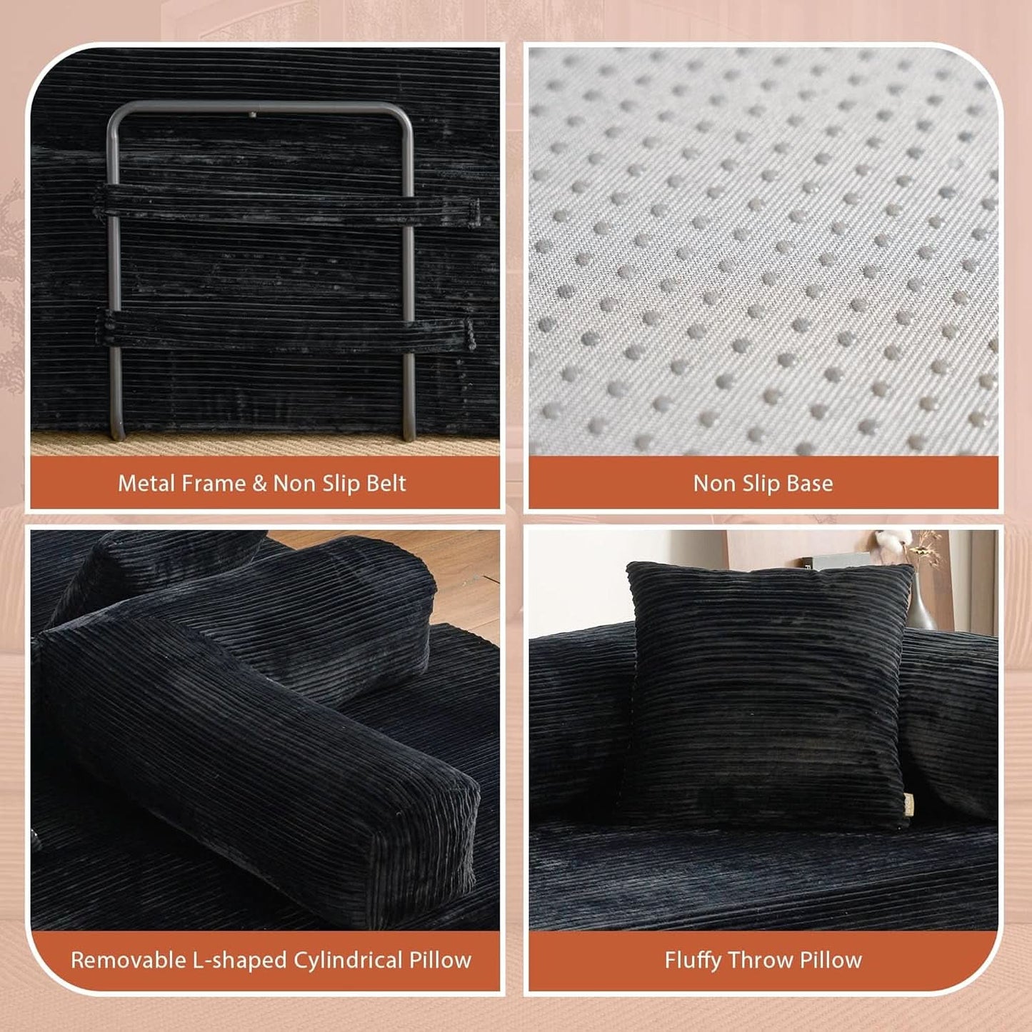 81 Inch Foldable Black Sofa Bed MemoryFoamContourPlus