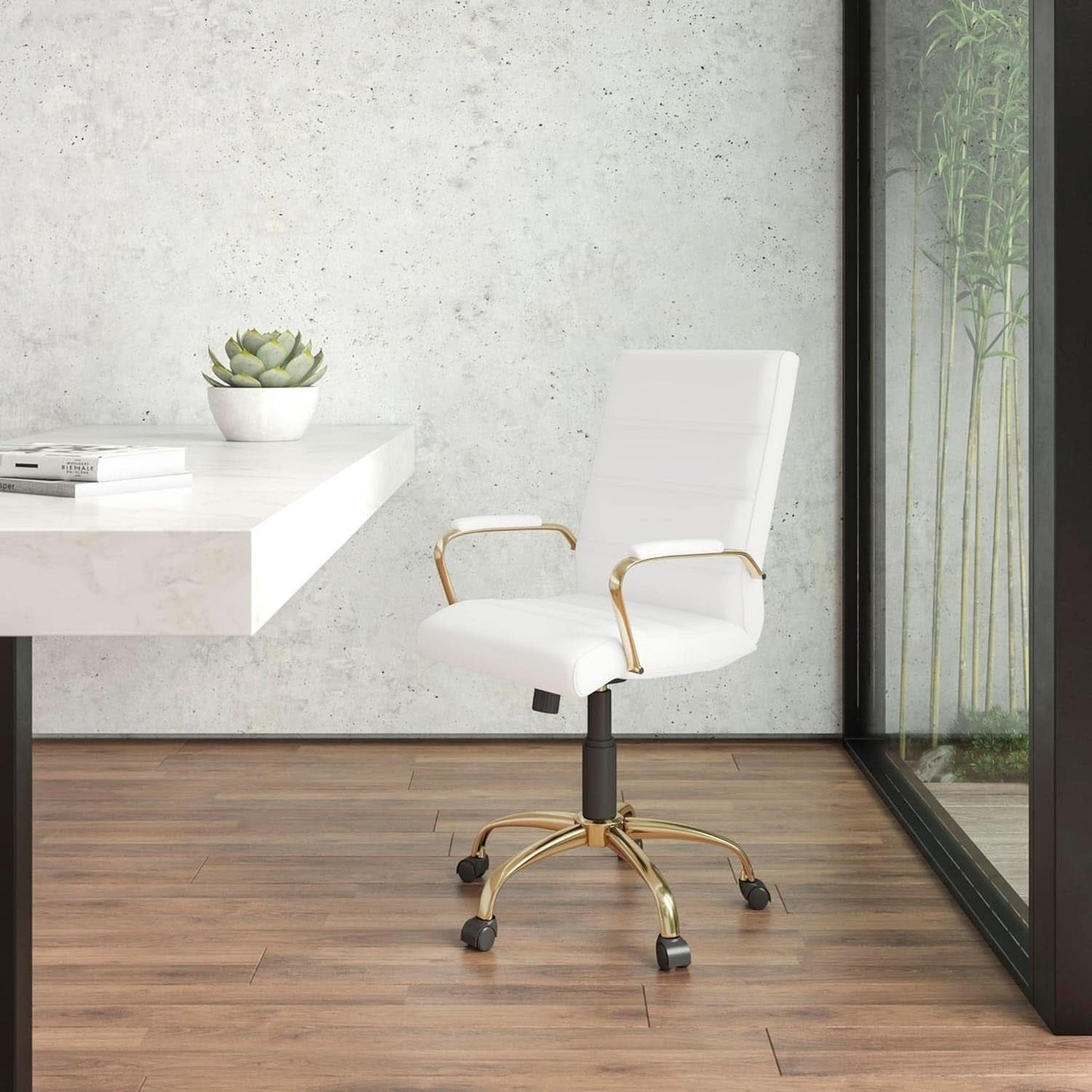 Whitney White LeatherSoft Office Chair Mid Back Swivel