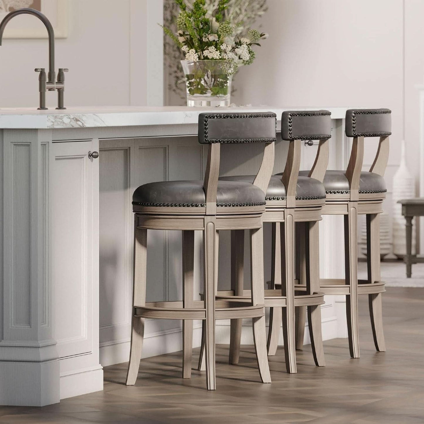 Alexander 31 Inch Rotating Bar Stool Reclaimed Oak Finish Vegan Leather Seat