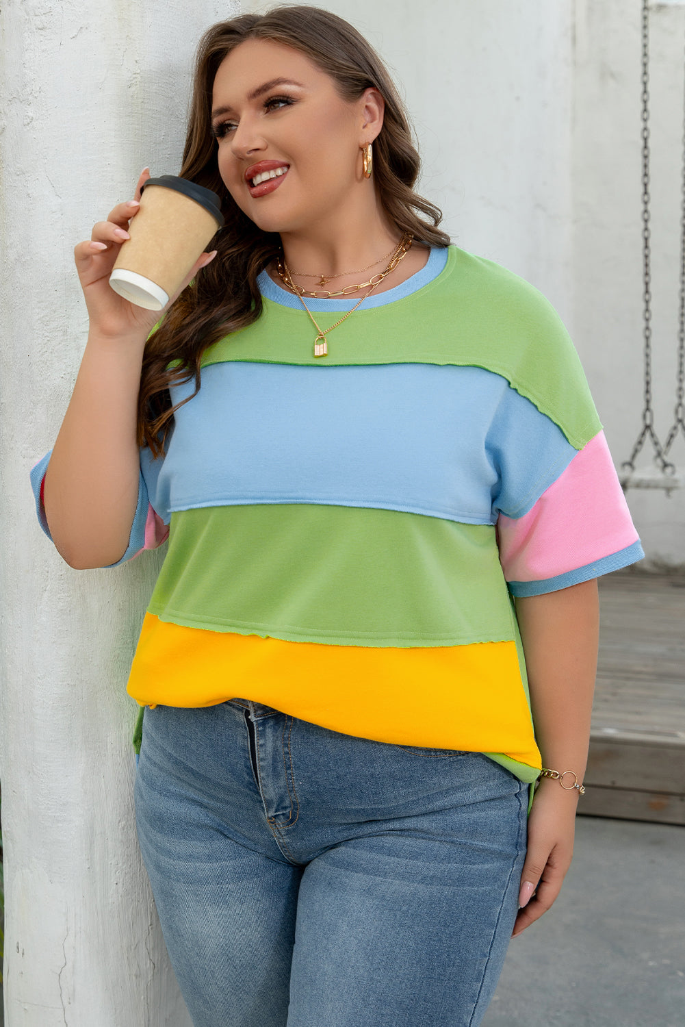 Juliet Plus Size Exposed Seam Patchwork Top