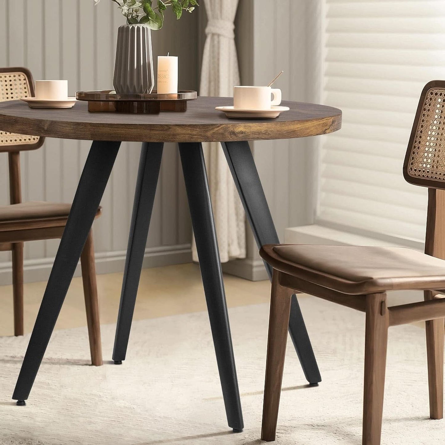 Contemporary Rustic Walnut Wood Dining Table 31.5in Round