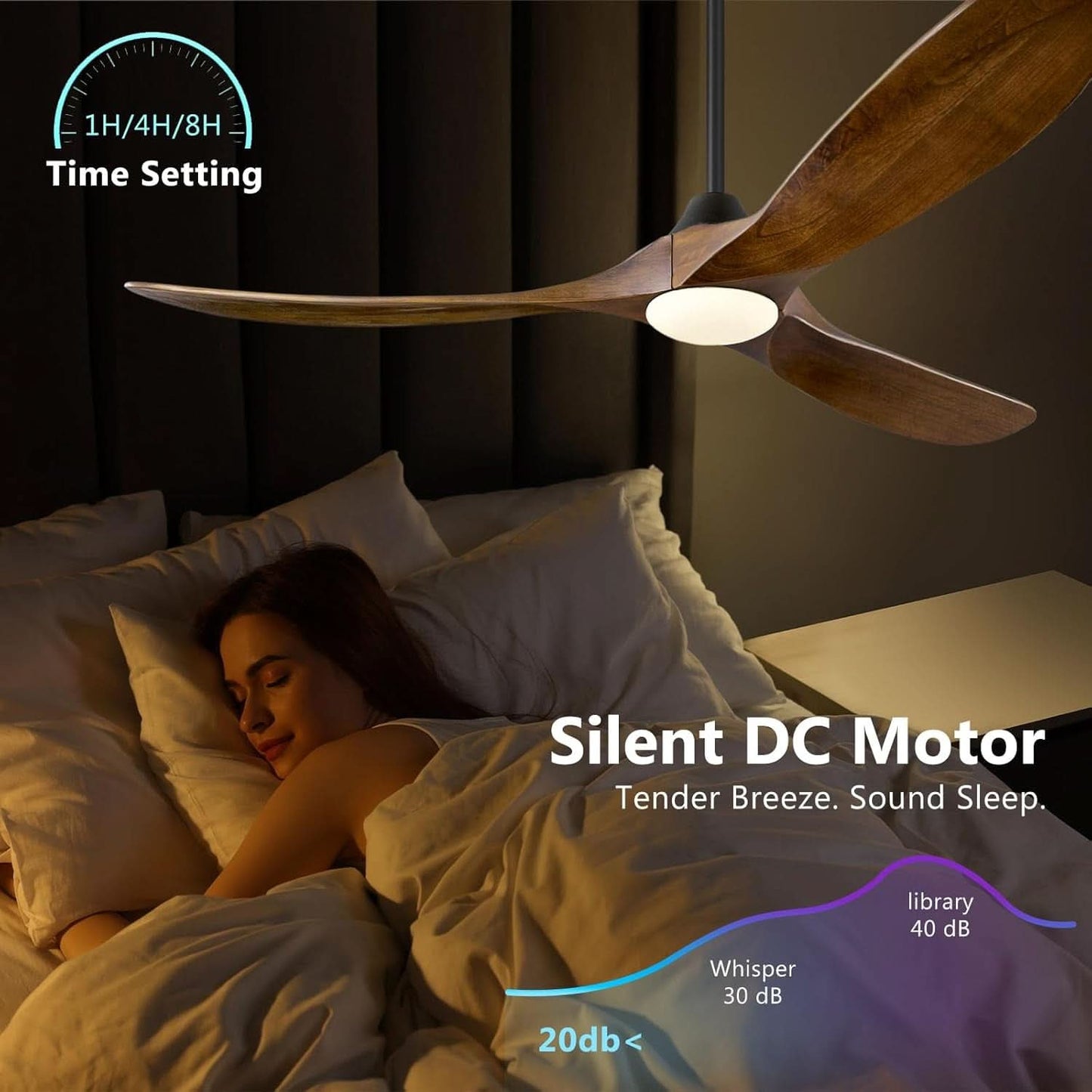 52 Inch Walnut Wood Ceiling Fan With Integrated LED Remote