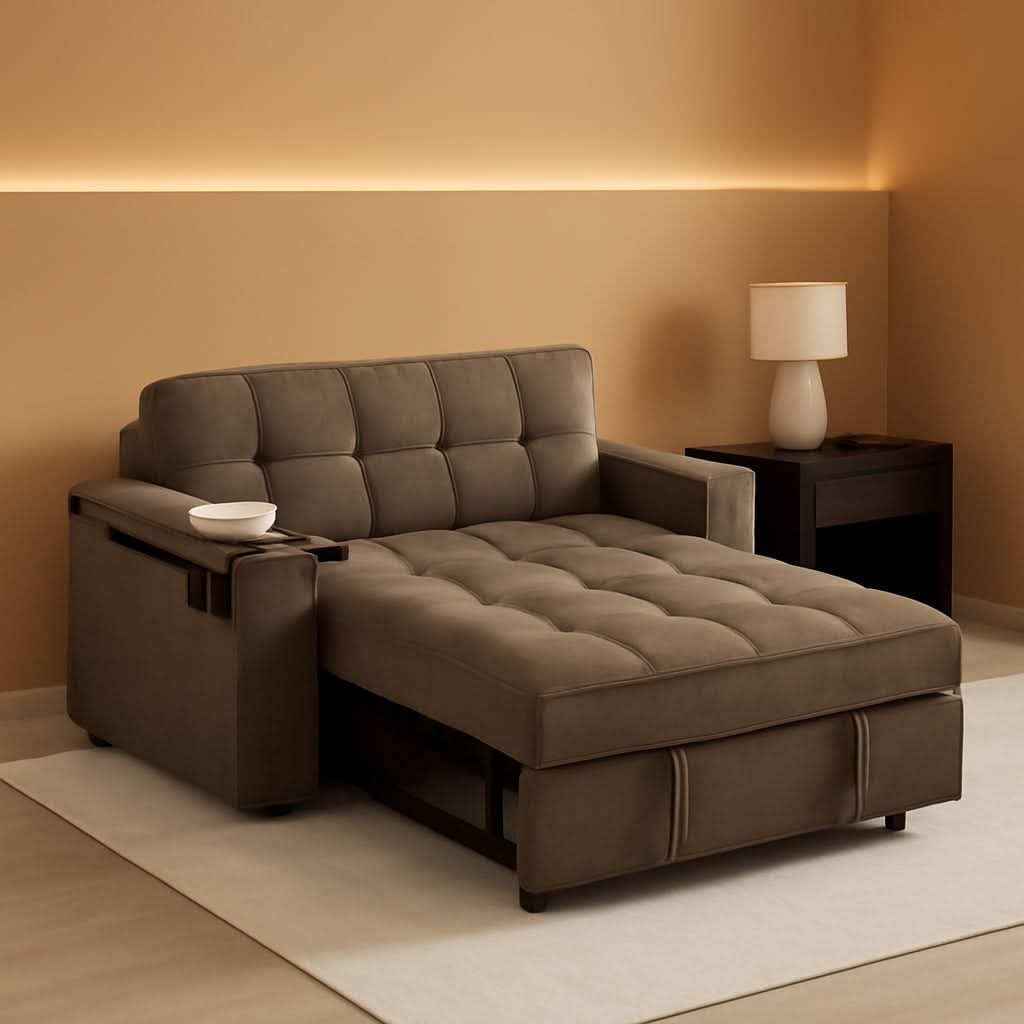 65 Inches Durable Convertible Sleeper Sofa ChocolateBrown