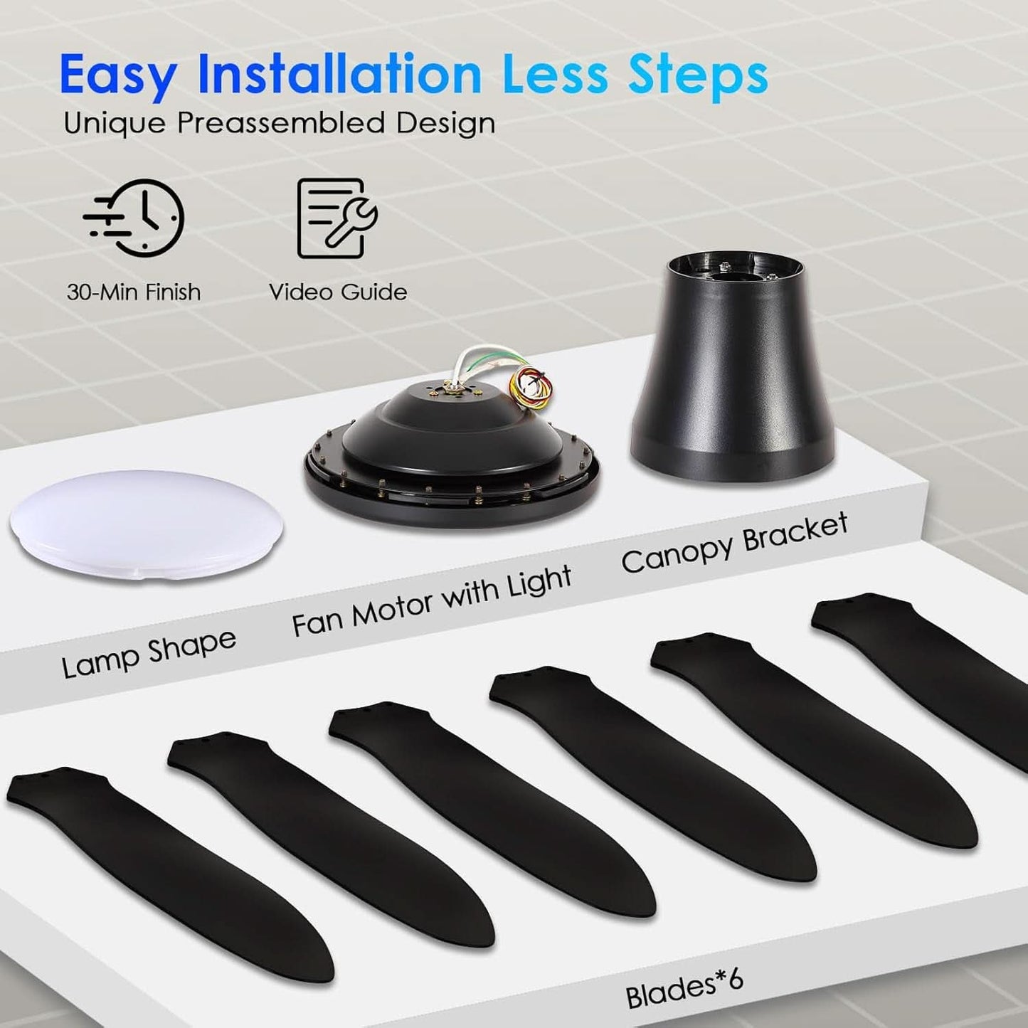 51 Inch Black Ceiling Fan With Light And Remote Control