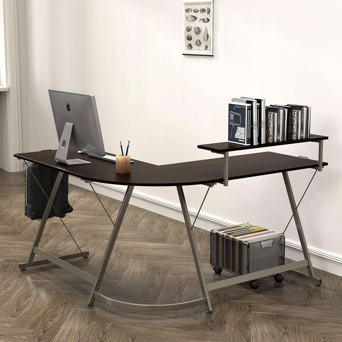 Vista L Shaped Desk With Removable Monitor Stand Espresso